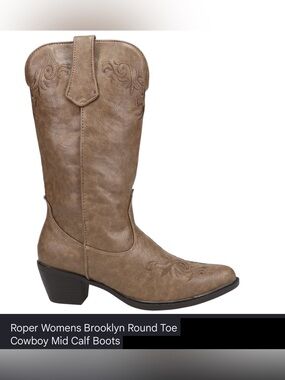 Roper Women's Mid-Calf Western Pull-On Round Toe Boots - Brooklyn Tan Size 8 NWT